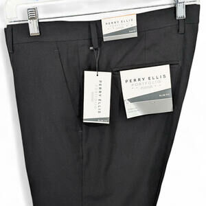 Perry Ellis Portfolio Men's Slim-Fit Non Iron Stretch Dress Pants Black 32 x 32